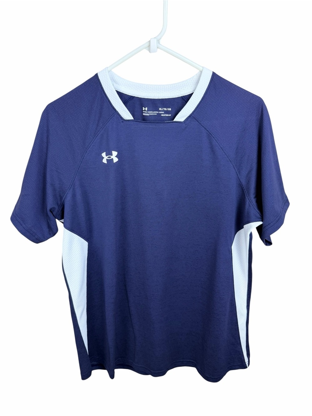Under Armour HeatGear Fitted Short Sleeve Athletic Top Blue White Women’s XL